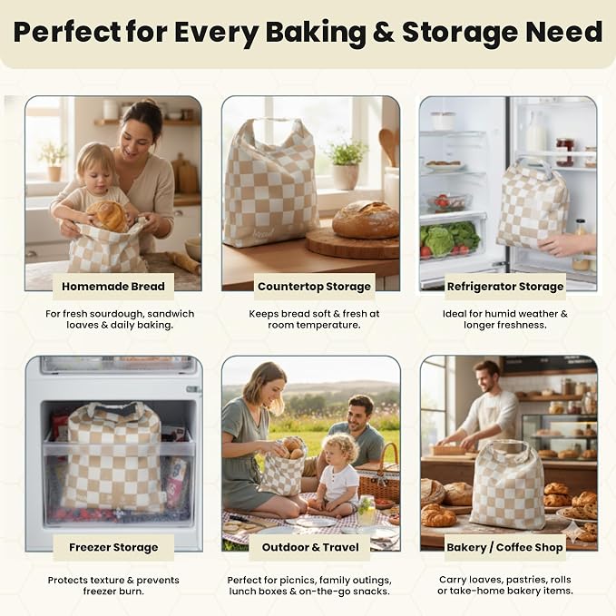 2-Pack XL Premium Reusable Beeswax Bread Bags for Homemade Sourdough, 17x13 | 100% Organic Cotton, Secure Lock Closure, Artisan Sourdough Keeper, Freezer-Safe, Bread Storage, Eco Bread Gift for Bakers