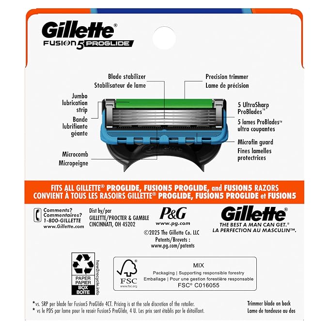 Gillette ProGlide Razor Refills for Men, 8 Razor Blade Refills