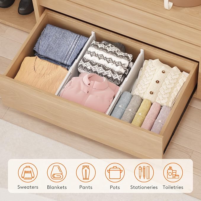 Lifewit 8" Tall 4 Pack Drawer Dividers, 13.8"-22.2" Adjustable Deep Drawer Organizer Clothes, Expandable White Plastic Separators for Dresser, Kitchen, Cabinet, Closet, Office Organization & Storage