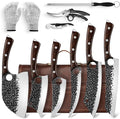 DRGSKL Serbian Chef Knife Set - 6 PCS Hand Forged Knife Set with Bag | Japanese ATS-34 Steel, Hand Forged Full Tang Knife, Ebony Handle, Anti-stick Pounding Texture, Full Accessory Kit, Ideal Gift