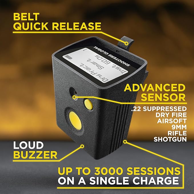 SG Timer GO | Affordable Shot Timer for Training & Dry Fire, Best Battery Life, Smart Sensor, Belt Quick Release, Bluetooth & Free Mobile app with Video Recording (Belt Quick Release + Pocket Clip)