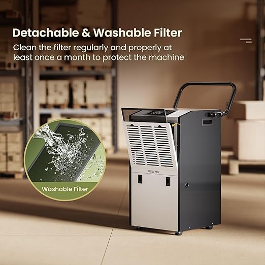 Waykar 155 Pints Large Commercial Dehumidifier with Drain Hose and Water Tank, Industrial Dehumidifier in Large Space up to 8000 Sq. Ft for Home, Basements, Whole House, Library