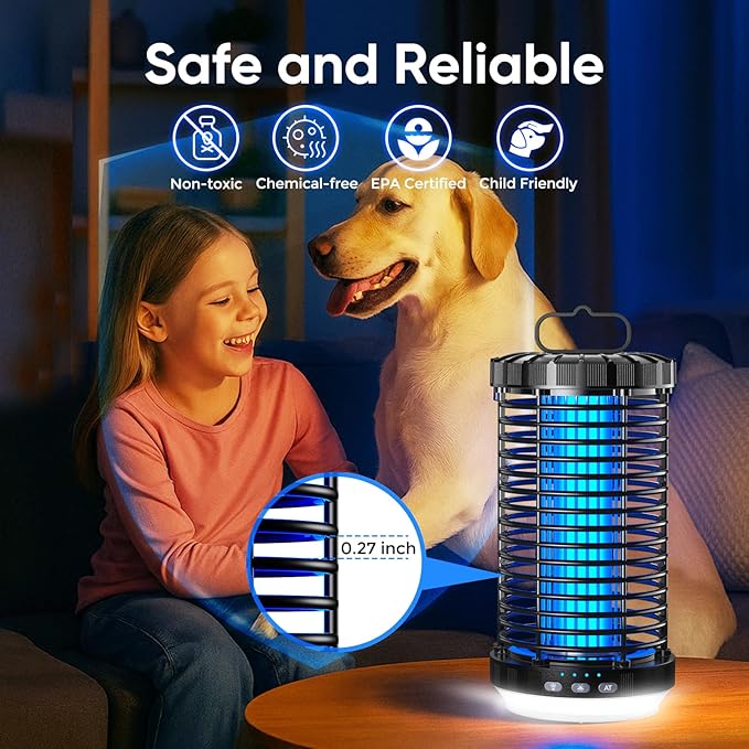 CreateFun Bug Zapper Outdoor, 2026 Upgraded 3 in 1 Rechargeable Bug Zapper with 5000mAh Battery & LED Night Light, 4000V Cordless Waterproof Mosquito Zapper for Outside,Patio,Backyard,Garden Black 01