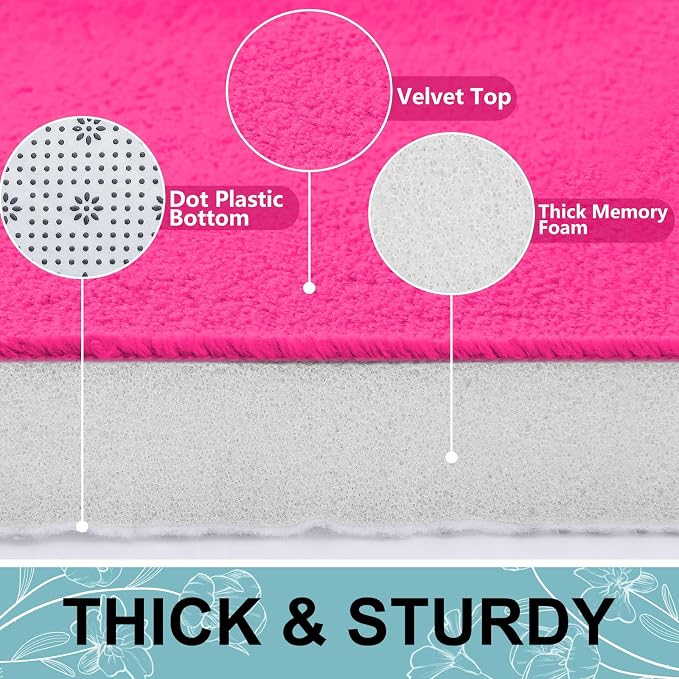 Smiry Memory Foam Toilet Rugs U-Shaped 24x20, Extra Soft Absorbent Non-Slip Contour Bathroom Rugs, Machine Washable Bath Mats for Toilet, Deep Pink