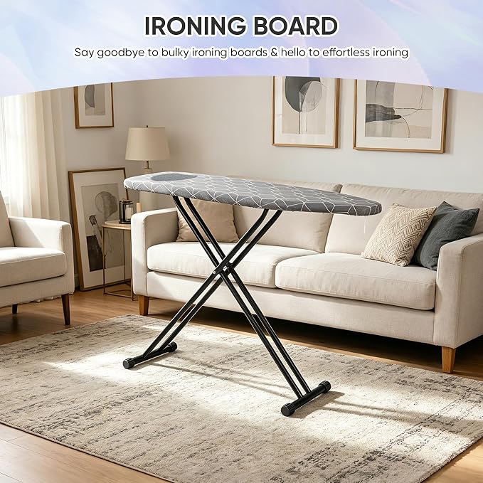 Ironing Board, Compact and Space Saver Ironing Board, Extra Wide Ironing Area with Extra Thick Heavy Duty Padded Cover, Stable Structure, Easy to Fold,Anti-Skid Feet