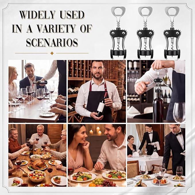 Hushee 5 Pcs Wing Corkscrew Opener, Zinc Alloy Heavy Duty Multifunctional Wine Bottle Opener for Restaurant, Bar, Waiters, Ideal for Wedding Shower Party Favors Gifts (Silicone,Black)