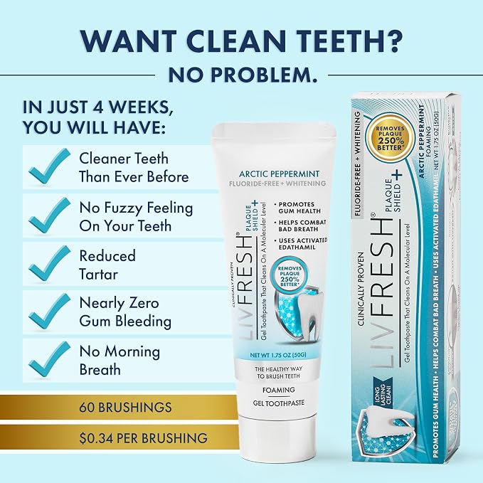 LIVFRESH Toothpaste Gel, Clinically Proven to Remove Plaque 250% Better, Improves Gum Health 190% Better, Reduces Tartar Buildup, Fights Bad Breath, Lasting Cooling Effect, SLS Free, Arctic Peppermint