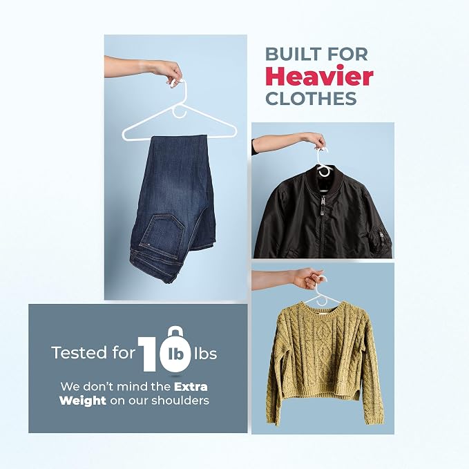Heavy Duty Clothes Hangers 100+ Pack (216 Count) – Made in the USA – 8lb Capacity Plastic Hangers for Adult Clothing – Durable for Pants, Coats, Jackets, or Jeans – White & Black
