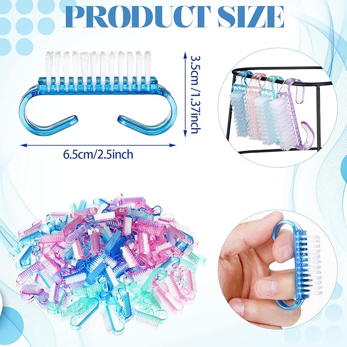 Bokon 400 Pcs Handle Grip Nail Brush Bulk Hand Fingernail Scrub Cleaning Brushes for Toes and Nails Cleaner, Pedicure Scrubbing Tool Kit for Men and Women（Multicolor）