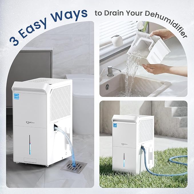6000 Sq Ft Dehumidifier, Energy Star Most Efficient 2025 Max 140 Pint/Day Dehumidifier for Basement, Large Room and Home with Drain Hose, Auto Defrost, Smart Humidity Control, Auto Restart