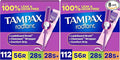 Tampax Radiant Tampons for Women Multipack,with LeakGuard Braid,Regular/Super/Super Plus Absorbency,Unscented,112 Count (Pack of 2)