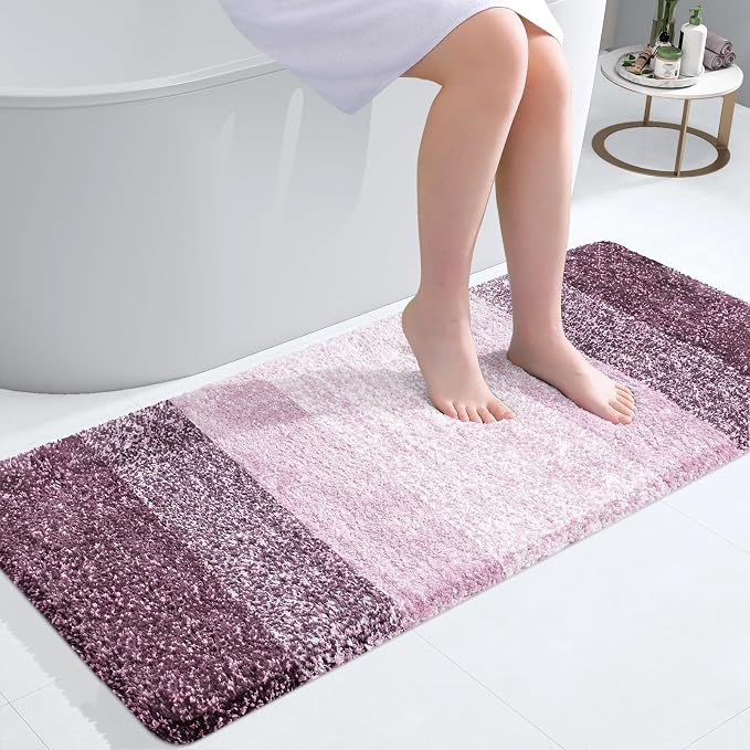 OLANLY Bathroom Runner Rugs Mat 47x20, Extra Soft Absorbent Microfiber Bath Rugs, Rubber Backing, Quick Dry, Washable Long Bath Mats for Bathroom Floor, Tub and Shower, Home Decor Accessories, Mauve