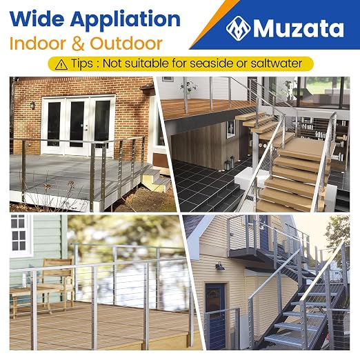 Muzata 4Pack 6'6" Stainless Steel Handrail Brushed Rectangular Handrail Top Rail Cable Railing System Deck Stair Indoor Outdoor, HT10 SL4