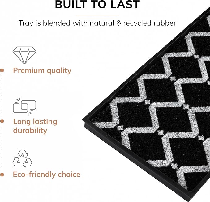 Anji Mountain Rubber Boot/Shoe Tray with Coir, Fits 4 Pair (46.5" Wide), Black and Ivory Diamond Insert