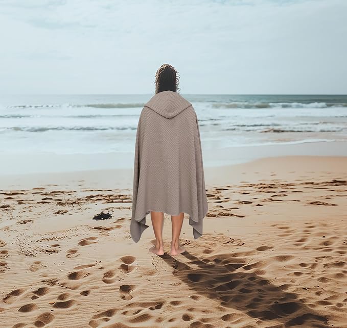 COTTON CRAFT Hooded Bath Towel for Adults – 100% Cotton Waffle Weave Towel | Oversized 35 x 70 inches Ringspun Terry Bath Sheet Wrap with a hood - Soft Super Absorbent Quick Dry – 450 GSM – Linen
