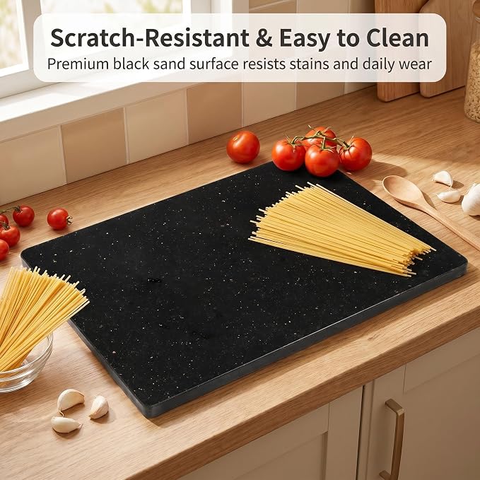 Granite Cutting Board for Kitchen 16×12 Inch black | Natural stone, 0.59" thick, non-slip feet, stay cool for dough/butter, ideal for pastry, cheese, charcuterie, pizza, bread