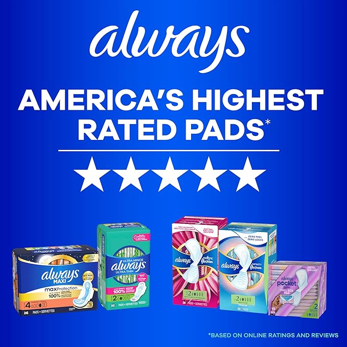 Always Ultra Thin Feminine Pads Without Wings for Women, Size 2, Long Super Absorbency, Unscented, 40 Count x 3 Pack (120 Count Total) (Packaging May Vary)