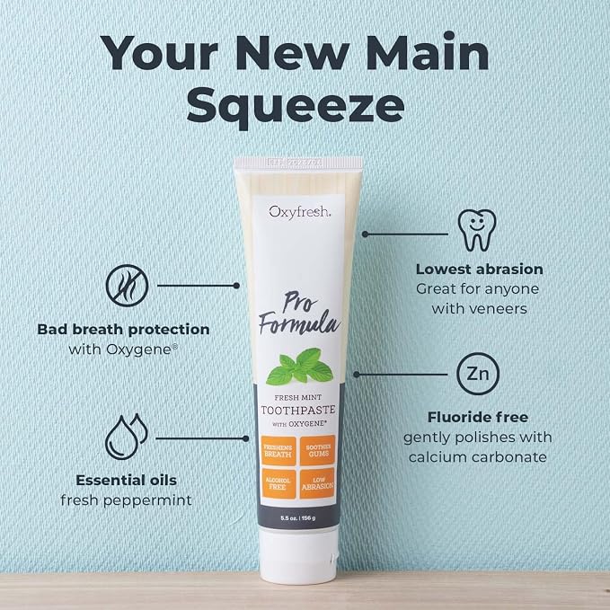 Oxyfresh Pro Formula Fresh Mint Toothpaste – Sensitive Teeth & No Flouride | Gentle Low Abrasion – Cosmetic Fluoride Free Formula – Perfect for Sensitive Teeth and Gums with Natural Mint Essential Oil