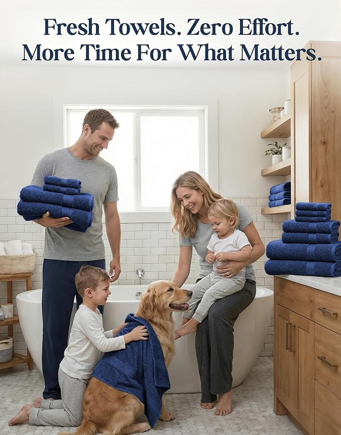 LANE LINEN Bathroom Towel Set 24 Piece Soft Absorbent Quick Dry - Navy | Set Of Towels - Easy-Care, Coordinated Colors, OEKO-TEX Certified, Ring-Spun Durability