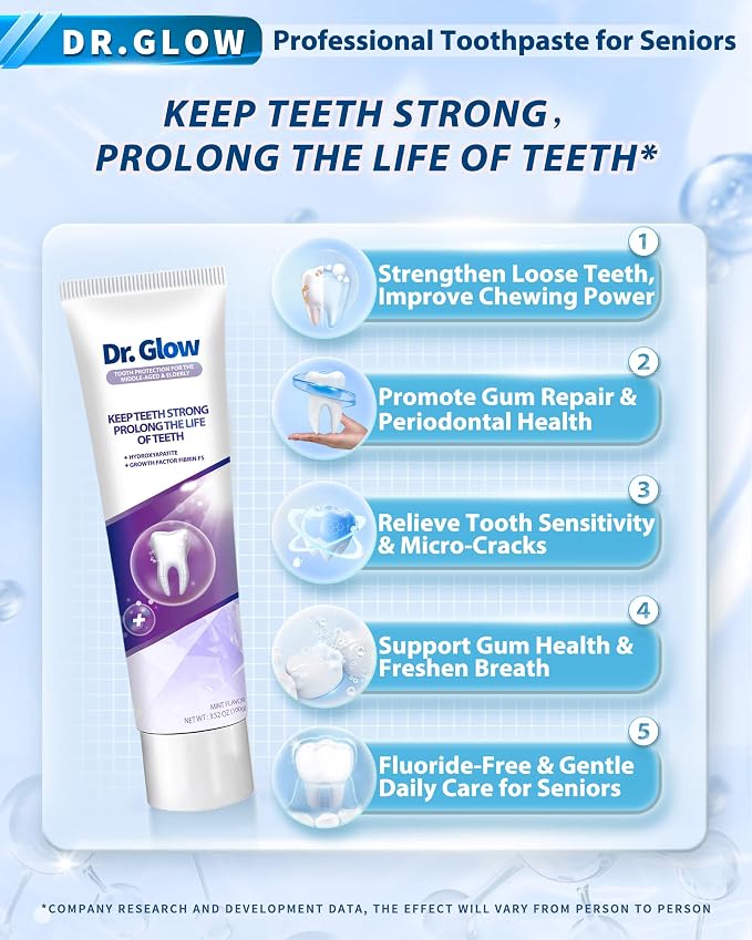 Dr. Glow Gingivitis Treatment Toothpaste for Elderly & Mid-Aged, Gum Repair for Receding Gums Hydroxyapatite Toothpaste, Periodontal Disease Treatment for Seniors, Fluoride Free Gum Disease Treatment