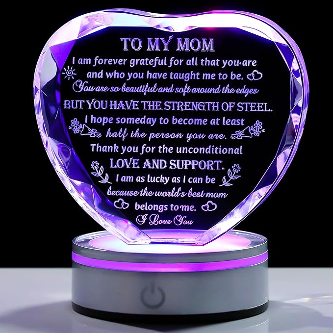 Movdyka Gifts for Mom, Mothers Day Birthday Gifts Crystal Keepsake Mom Gifts from Son Daughter Best Valentines Day Ideas to My Mom Glass Decor Plaque, Clear