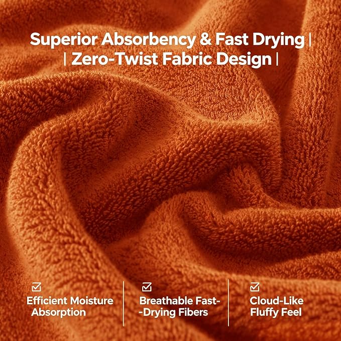 COZYART Bath Towel Set 6 PCS, Orange Luxury 100% Turkish Cotton 650GSM | Soft Absorbent Quick Dry, OEKO‑Tex 100 Cert. Zero Twist Ring Spun Cotton, Plush Fluffy, Breathable Hotel Quality Towels Set