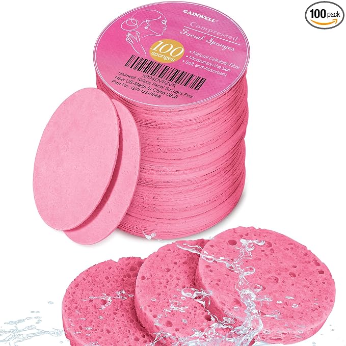 GAINWELL 100PCS Compressed Facial Sponges, Cleansing, for Personal Spa Esthetician Use, Pink