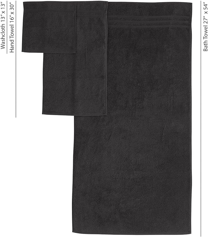Black 6 Pack Bath Towels Sets Linen for Bathroom Original Turkish Cotton Soft, Absorbent and Premium 2 Bath, 2 Hand, 2 Washcloths