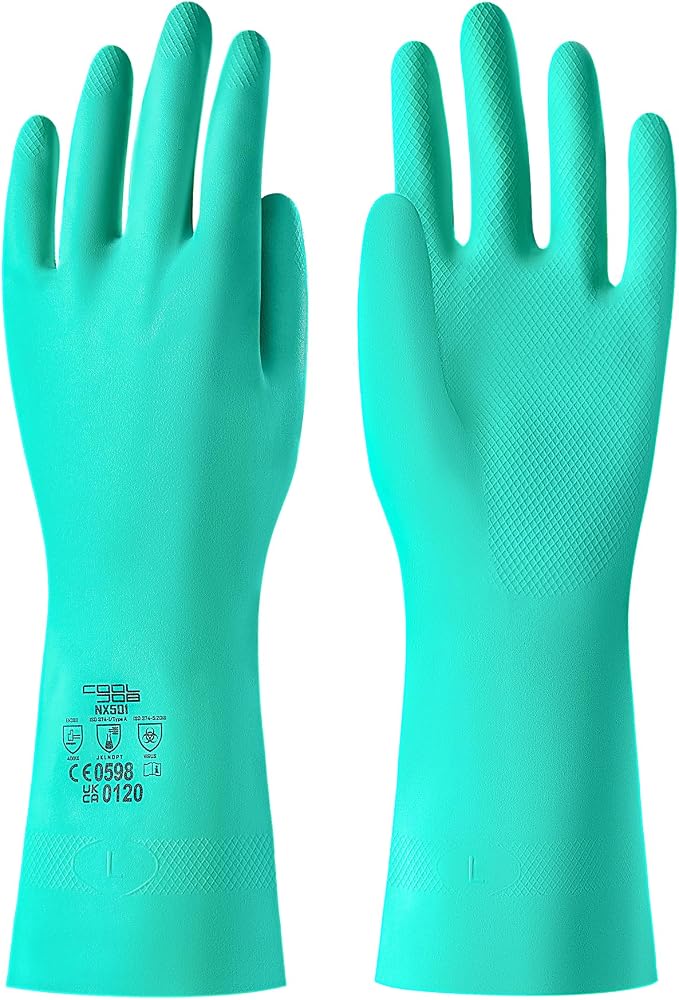 COOLJOB 18 Mil Chemical Resistant Nitrile Gloves 13" Long, Resist Household Acid, Alkali, Solvent and Oil, Latex Rubber Free