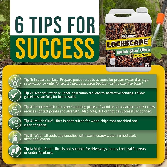 Lockscape Mulch Glue for Landscaping - Lasts Up to 2 Years, Non-Toxic, Ultra Concentrated Landscape Binder - Strong Mulch and Rock Glue for Landscaping Pea Gravel, Pine Straw & More (2 Gallon)