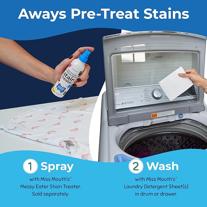 Miss Mouth's Stain Remover Spray & Detergent Sheet Bundle - 3 Bottles, 30 Sheets - On-the-Go Cleaning for Diaper Bag Essentials - Fresh & Set-In Stain Removal for Baby Laundry