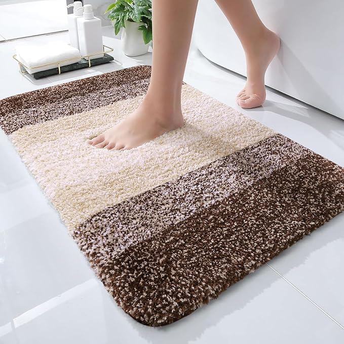 OLANLY Small Bathroom Rugs Mat 24x16, Extra Soft Absorbent Microfiber Bath Rugs, Rubber Backing, Quick Dry, Machine Washable Bath Mats for Bathroom Floor, Tub and Shower, Home Decor Accessories, Brown
