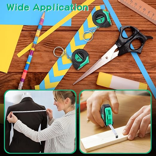 Kanayu Mini Tape Measure Keychains 3 ft Small Retractable Measuring Tape Bulk with Lock Steel Easy Read Pocket for Birthday Party Back to School Favors Daily Use