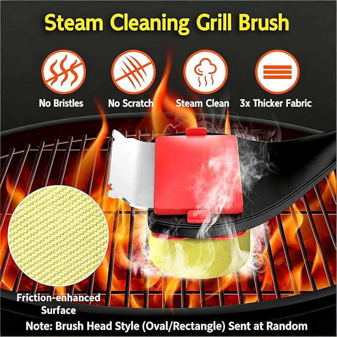 Bristle Free Grill Brush with Scraper, 4 Cleaning Head BBQ Grill Cleaning Brush, Dishwasher-Safe Grill Cleaner Tool for Gas,Charcoal,Ceramic
