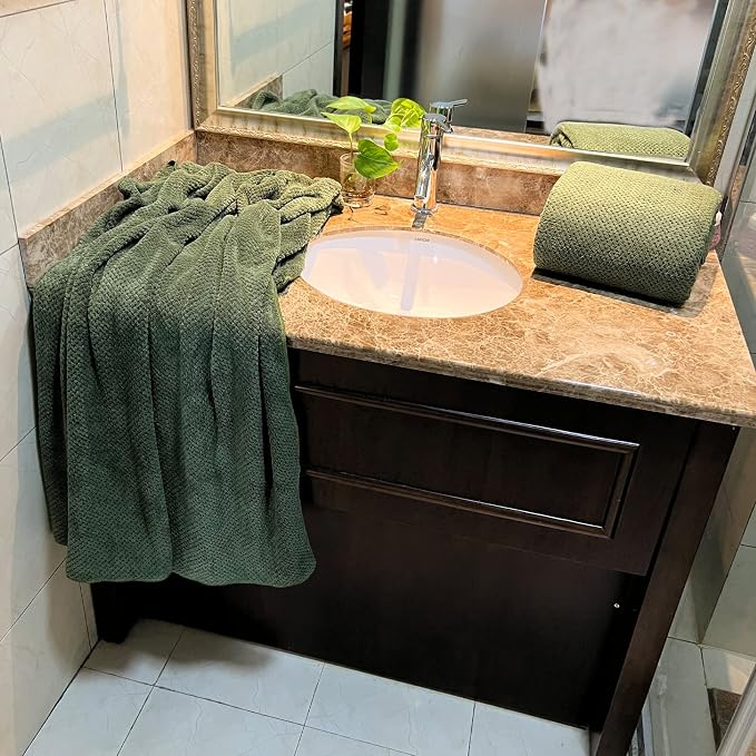 YTYC 39x78 Bath Sheets Set,Towels for Bathroom,Olive Green,6-Pieces | 2 Extra Large Bath Towels, 2 Hand Towels, 2 Washcloths, Super Soft,Highly absorbent,Hanging Loop,80% Polyester