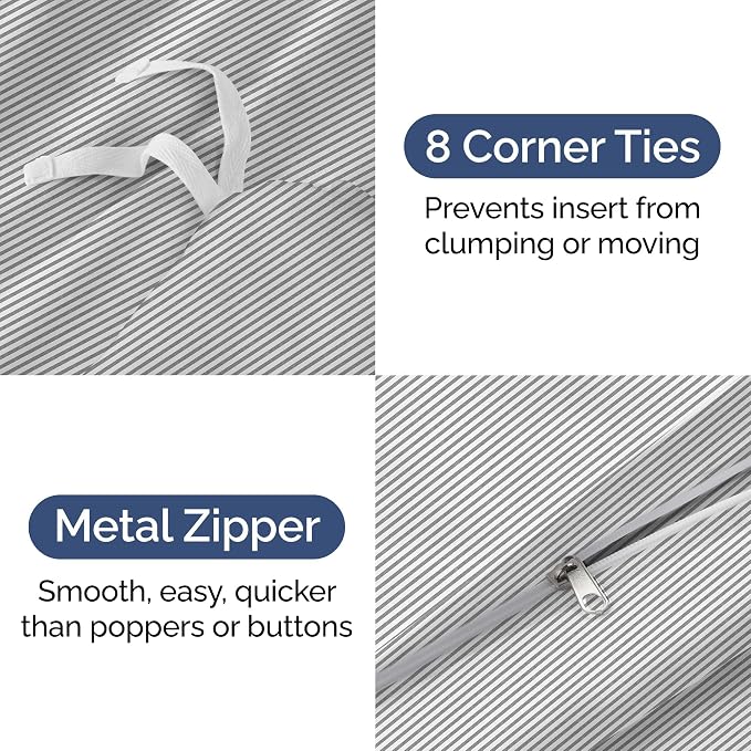 Duvet Cover Cal King Size Set - Extra Soft Cal King Duvet Cover 104" x 98" with 2 Pillow Shams for Women, Men, Kids & Teens - Comfy, Breathable, Hotel Luxury w/ Zipper Closures & Ties (Grey Stripes)