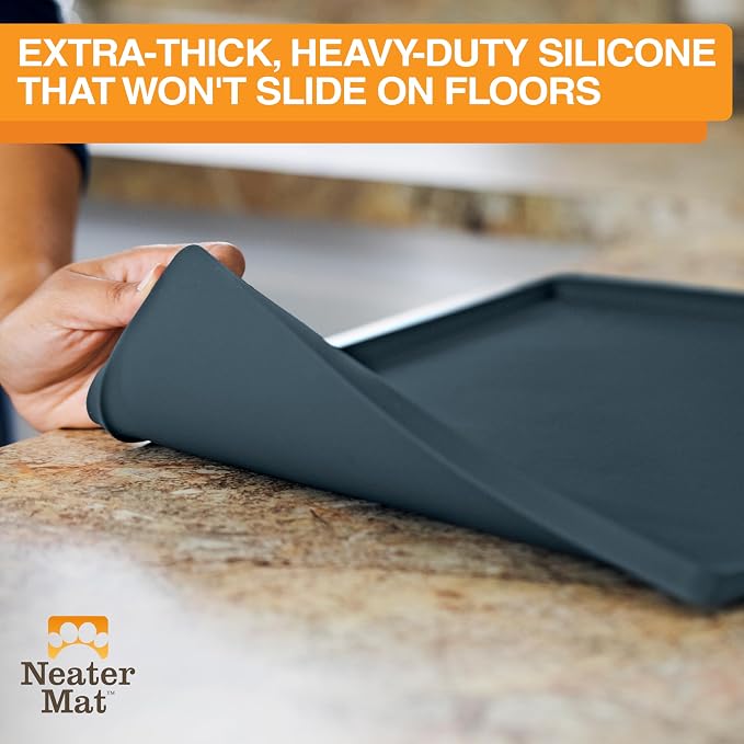 Neater Pet Brands Neater Mat Pet Mats for Food and Water, Cat & Dog Bowl Mat Waterproof Silicone, Feeding Tray, Dog Food Mats for Floors, Placemat w/Raised Edge for Under Bowls, 19” x 12”, Slate Blue