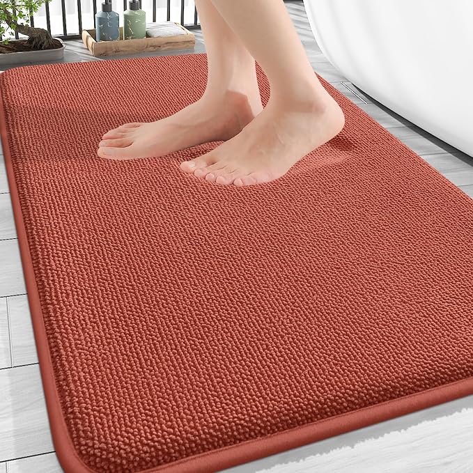 OLANLY Memory Foam Absorbent Bathroom Rugs Mats 30x20, Rustic Terracotta | Soft Quick Dry Bath Rugs Mats, Non-Slip, Machine Washable Carpet for Bathroom Floor, Tub and Shower, Home Decor Accessories