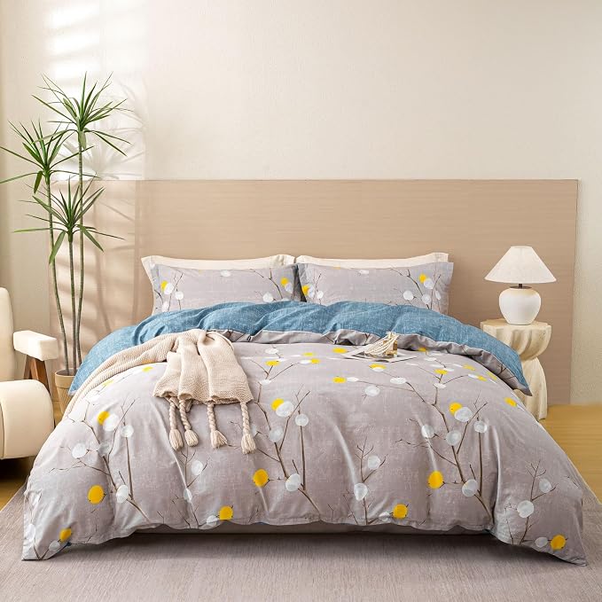 OAITE Duvet Cover Set,100% Cotton Comforter Cover with Branch Pattern Duvet Cover Set,Soft Bedding Set Includes with 3 Piece (2 Pillow Shams,1 Duvet Cover)