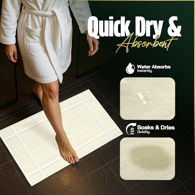 Pearl Linens Pack of 6 100% Cotton Bath Mat 18x25 inches, Soft & Absorbent Quick Dry Bathroom Mat Set, Not Bathroom Rugs, After Shower Mat, Bath Tub Mat, 781 GSM, Machine Washable, Ivory