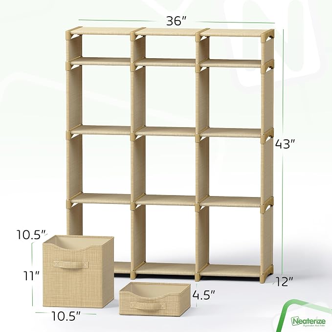 Cube Storage Organizer with 12 Storage Bins Included – Storage Cubes for Home Organization, Toy Storage, Office Storage, Living Room Storage, and General Storage Solution (Beige)