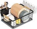 Dish Drying Rack Black with Diatomaceous Earth No Installation Required | Space Saving with Cutlery Cups Holder