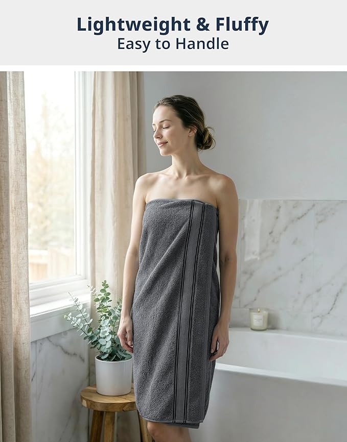 LANE LINEN 100% Mercerized Cotton Bath Towels Set of 18 – Zero Twist, 6 Bath, 6 Hand Towel & 6 Washcloths, Soft, Ideal for Spa Hotel & Home, Gentle on Body, Durable After Multiple Washes – Cool Grey