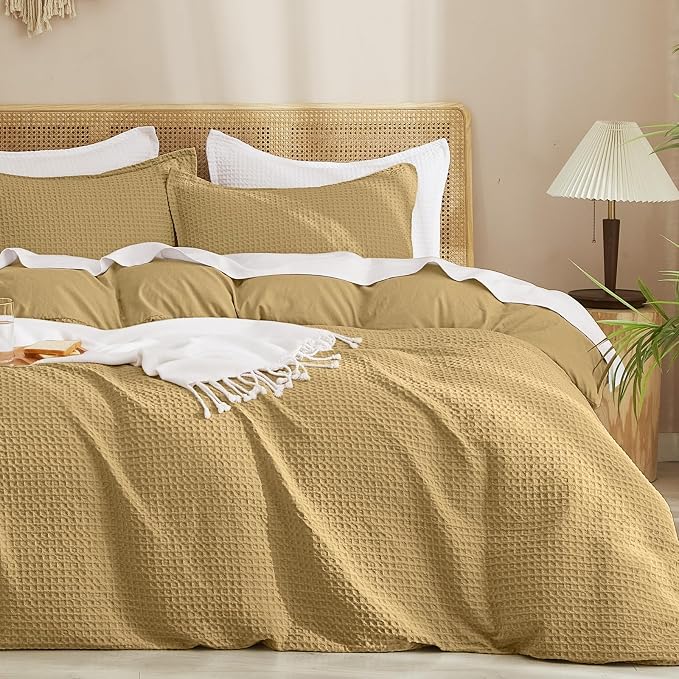 PHF Waffle Weave Duvet Cover Set King Size, No Snagging Ultra Soft Luxury Textured Breathable Comforter Cover for All Season 3pcs, Durable Bedding Duvet Set with 2 Pillow Shams, 104"x90", Antelope