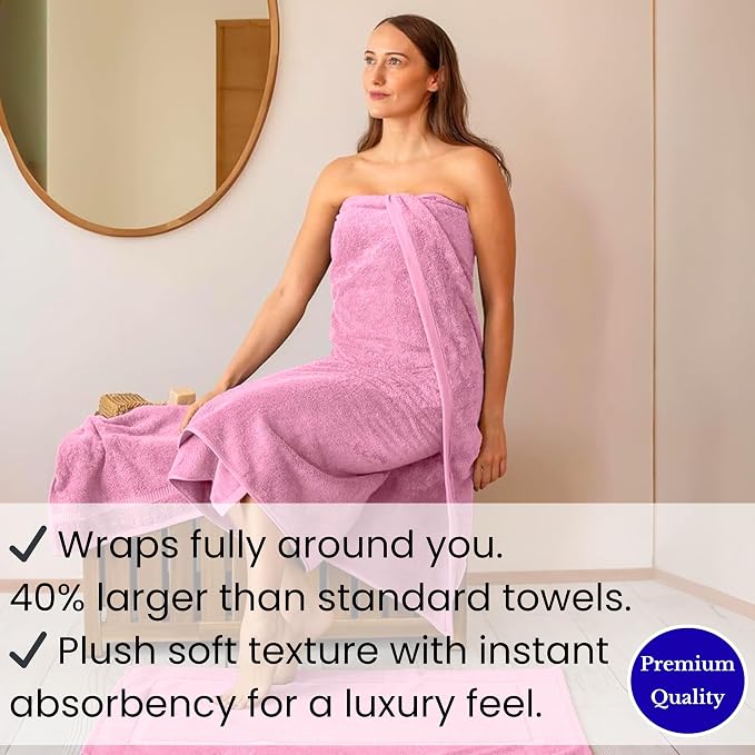 SALBAKOS Luxury 100% Turkish Cotton Bath Sheet 40x80 (1-Piece, Rose Pink) | Extra Large Jumbo Oversized Bathroom and Beach Towel, Super Soft Highly Absorbent Thick Premium Hotel Quality, Made in Turkey
