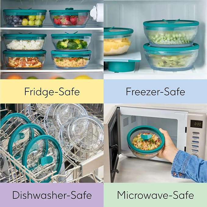 Anyday 2 Pack 2.5 Cup Microwavable Glass Lunch Containers (Blueberry) | Microwave Safe Bowls with Glass Lids, Food Storage, Bento Box Meal Prep Container