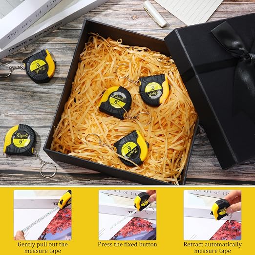 Kigeli 50 Pcs 6ft/2 Meter Mini Measuring Tape Keychains Small Measure Keychain Bulk Set Functional Mini Retractable Measuring Tape Keychains with Slide Lock for Engineer Crafter(Classic,Yellow)