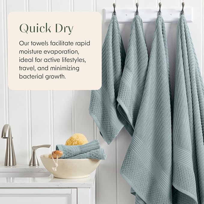 Springtree Home 100% Cotton Bath Towel Set | 4-Pack | Textured |Silver Blue | Absorbent & Quick-Dry Bathroom Towels | Textured and Durable Cotton Towels for Bathroom | OEKO-TEX | Krista Collection