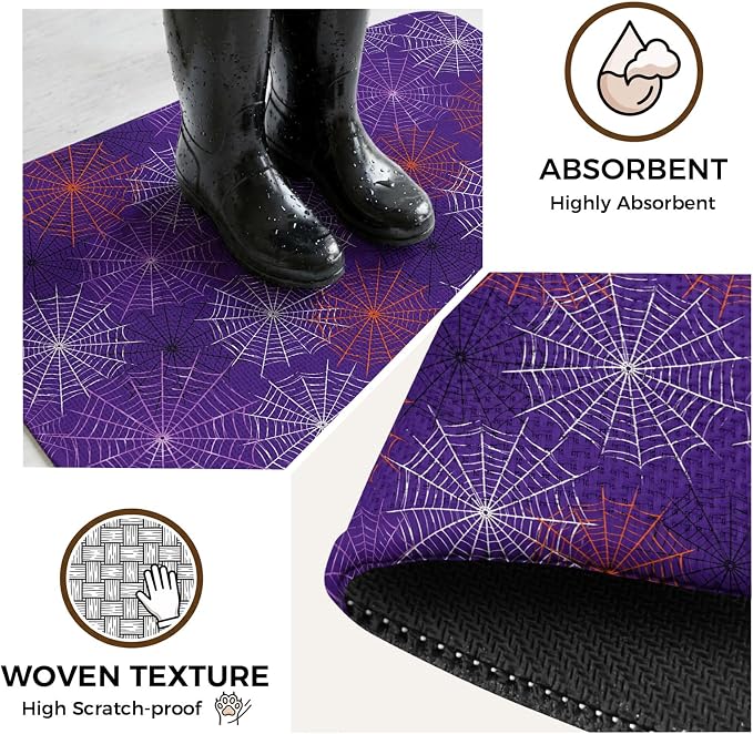 Purple Halloween Washable Area Rugs for Living Room Bedroom, Large Non Slip Indoor Floor Carpet Absorbent Low Pile Red Black White Net Halloween Door Mat Rugs for Bathroom Entryway 63"x90.6"