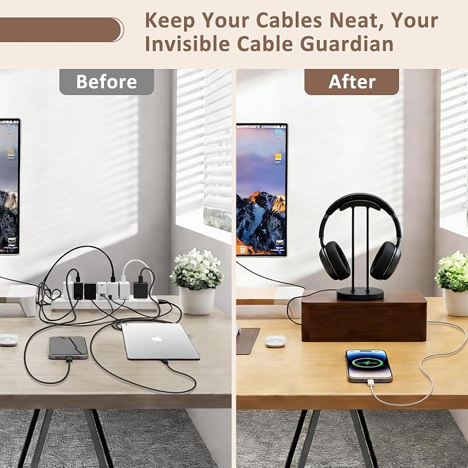 Large Acacia Wood Cable Management Box - Cord Hider&Organizer for TV Wires | Power Strip, Electrical Hiding, Desk & Floor Cables - Solution Wire Storage Solution for Office, Living Room, Bedroom